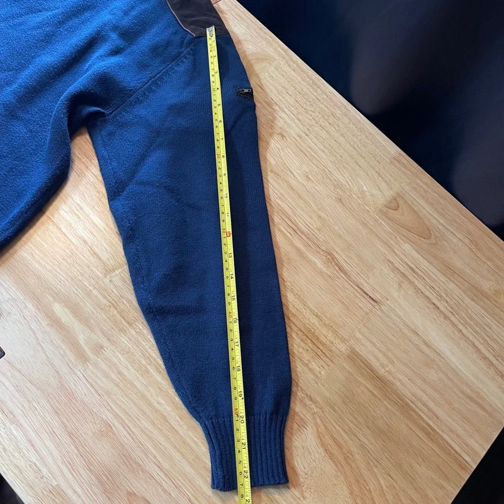 Orvis Mens‎ Blue Cotton Quarter Zip Sweater Corduroy Elbow Shoulder Patches M